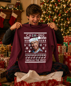 Cash-ing Through The Snow Burgundy Christmas Jumper Matty Cash Aston Villa Jumper - Image 4