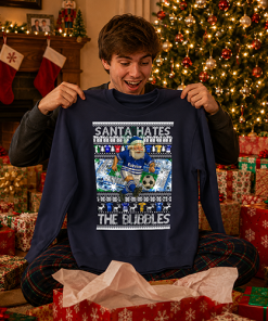 Santa Hates The Bubbles Millwall Navy Christmas Jumper - Image 4
