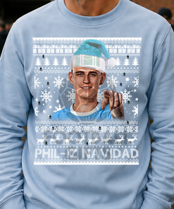 Phil-Iz Navidad Sky Blue Christmas Jumper Phil Foden Man City Jumper