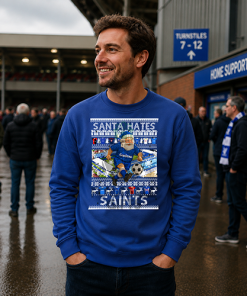 Santa Hates Saints Blue Portsmouth Christmas Jumper - Image 2