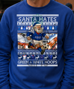 Santa Hates Green & White Hoops Blue Rangers Christmas Jumper