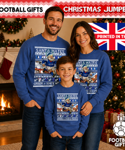 Santa Hates Green & White Hoops Blue Rangers Christmas Jumper - Image 3