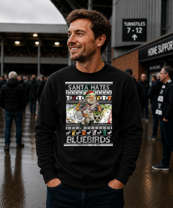 Santa Hates Bluebirds Swansea City Black Christmas Jumper - Image 2