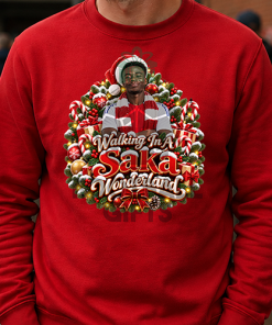 The FG Christmas Jumper Collection Walking In A Saka Wonderland Red Arsenal Christmas Jumper