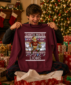 Santa Hates Lions West Ham Burgundy Christmas Jumper - Image 4