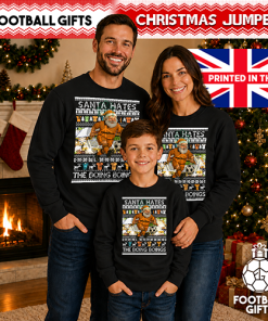 Santa Hates The Boing Boings Wolves Black Christmas Jumper - Image 3